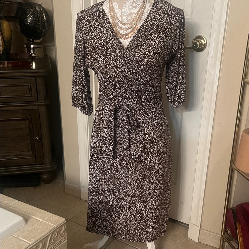 George Long Sleeve Brown Patterned Dress